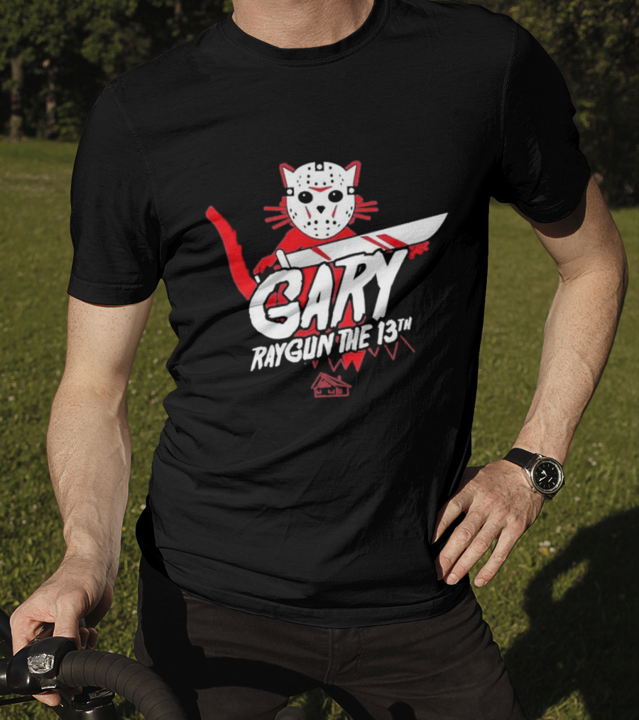 Gary Raygun The 13th Jason Mask Cat With Machete T-Shirt