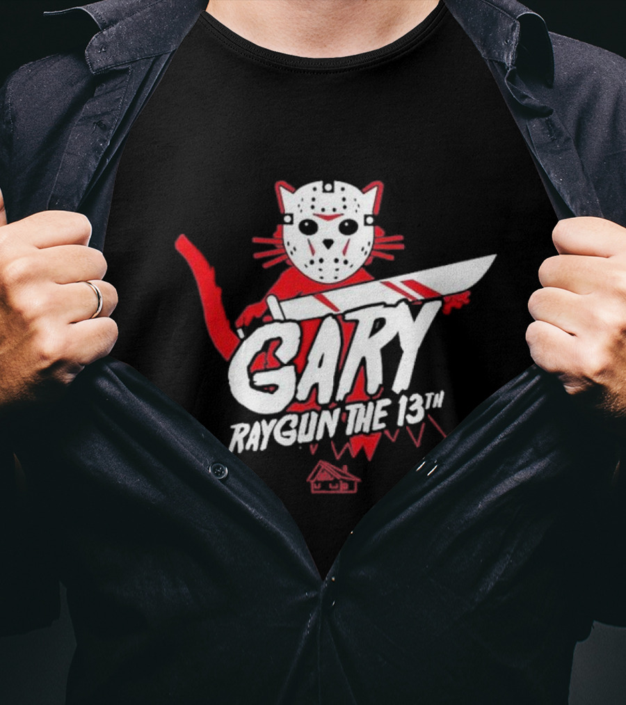 Gary Raygun The 13th Jason Mask Cat With Machete T-Shirt