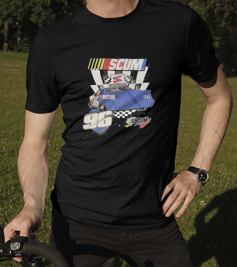 SCUM Motorsports Racing 96 Checkered Flag Car Print T-Shirt