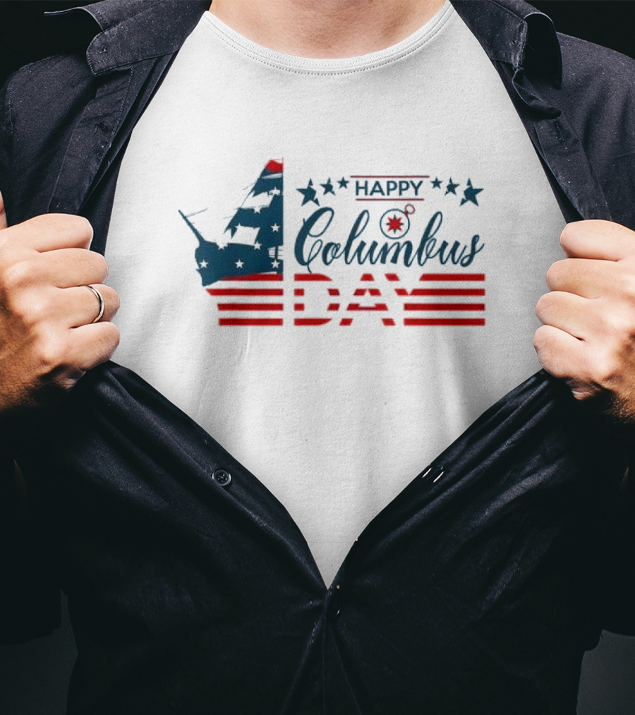Happy Columbus Day American Flag Ship T-Shirt