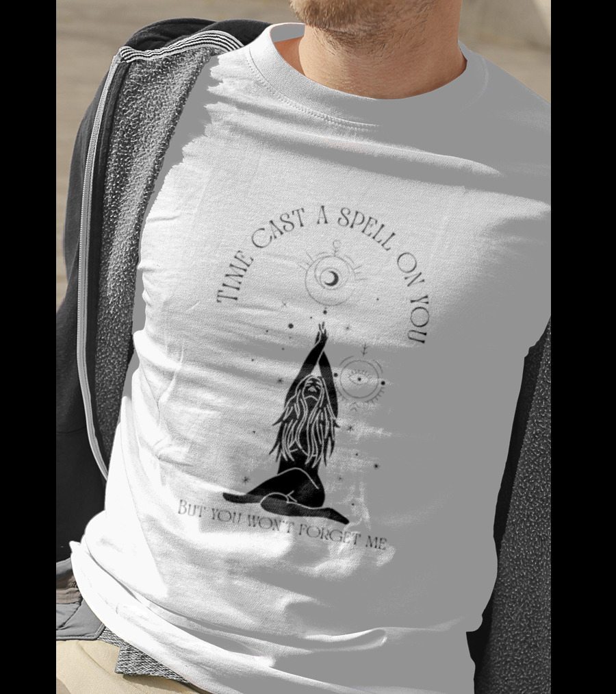 Time Cast A Spell On You But You Won’t Forget Me Mystical Yoga Pose With Celestial Symbols T-Shirt