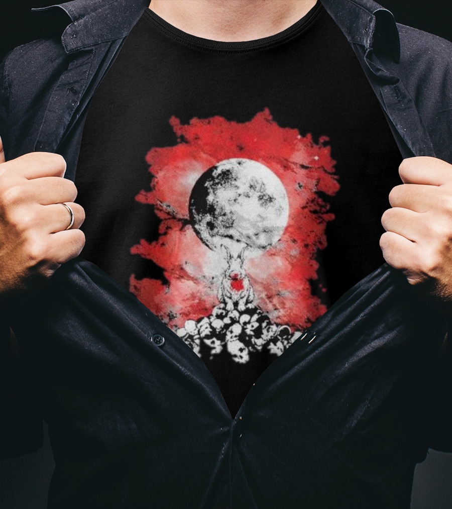 Killing Moon Rabbit Horror Blood And Skulls Horror Scene T-Shirt