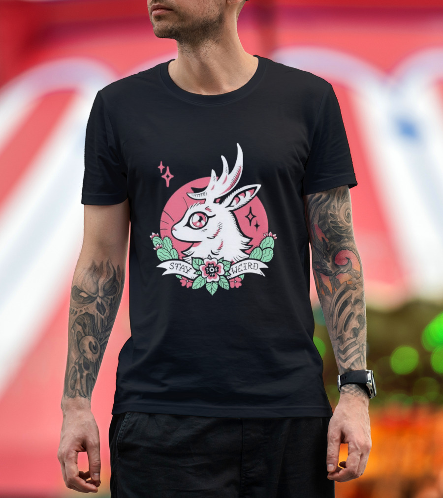 Stay Weird Bgibs Fantasy Deer Floral Circle Cactus Flowers T-Shirt