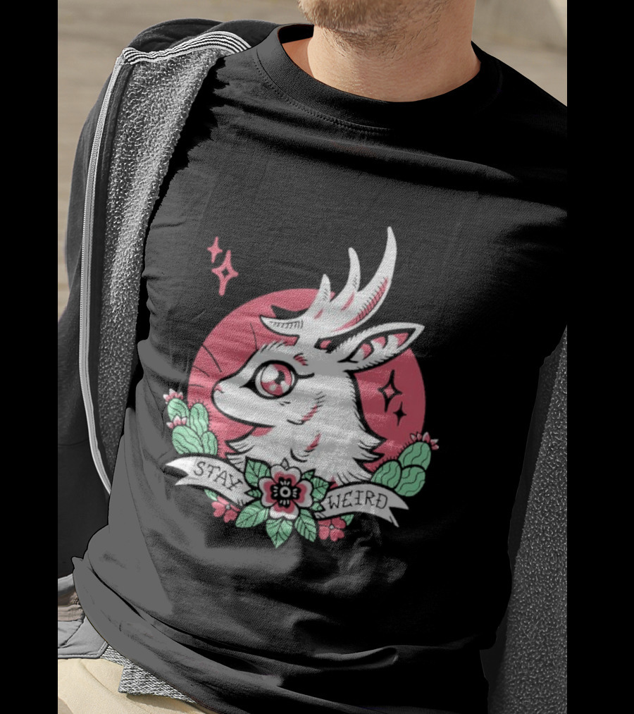 Stay Weird Bgibs Fantasy Deer Floral Circle Cactus Flowers T-Shirt