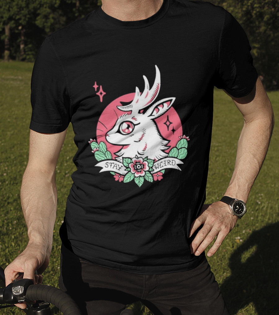 Stay Weird Bgibs Fantasy Deer Floral Circle Cactus Flowers T-Shirt