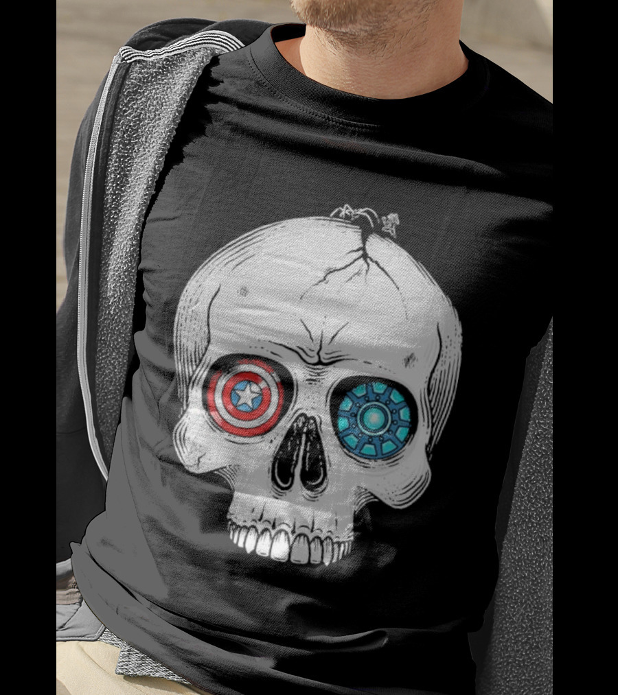 United We Stand Captain America Iron Man Civil War Skull T-Shirt