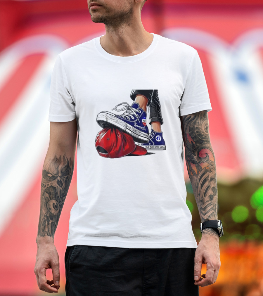 Kamala Sneakers Stomping Red Maga Hat Vote 47 Wear Shoes Change Walk Three Times Fast Crywalker T-Shirt