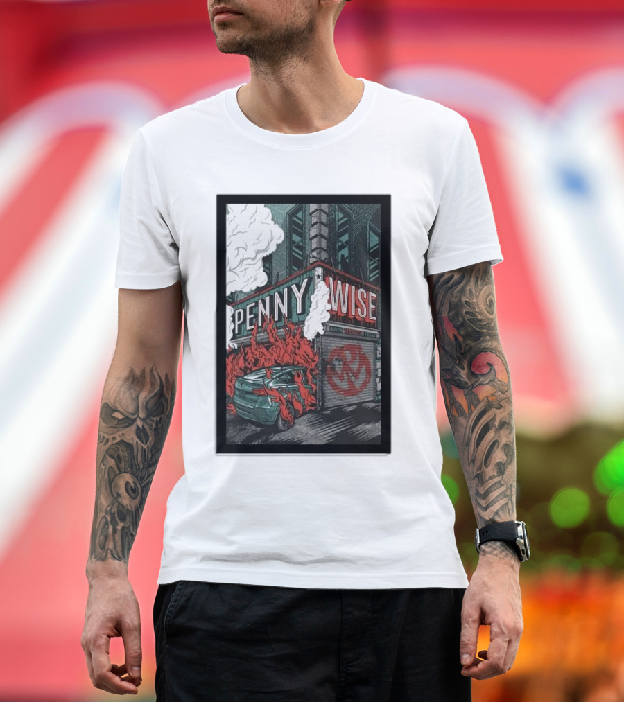 Pennywise October 02 2024 Mohawk Austin Show Burning Car Graffiti Street Scene T-Shirt