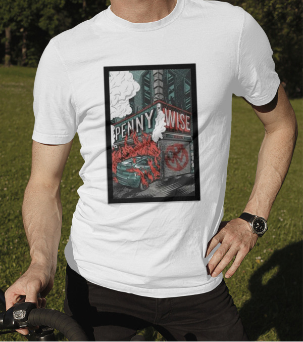Pennywise October 02 2024 Mohawk Austin Show Burning Car Graffiti Street Scene T-Shirt