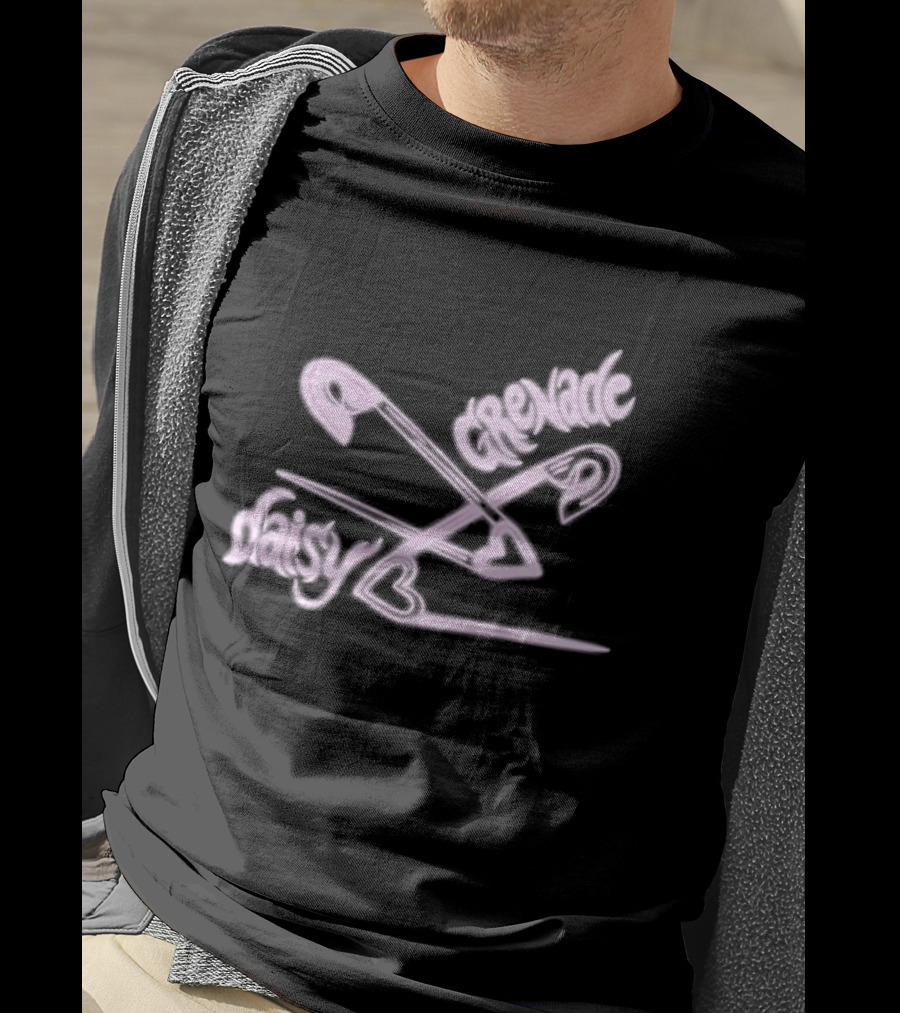 Chiara’d Daisy Grenade Heart Safety Pins Boyfriend Fit Girls T-Shirt