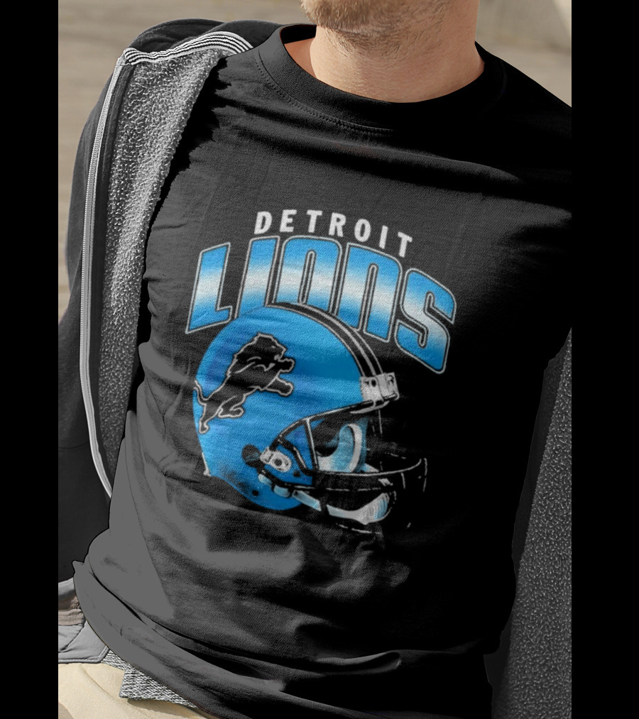 Detroit Lions Blue Gradient Football Helmet T-Shirt