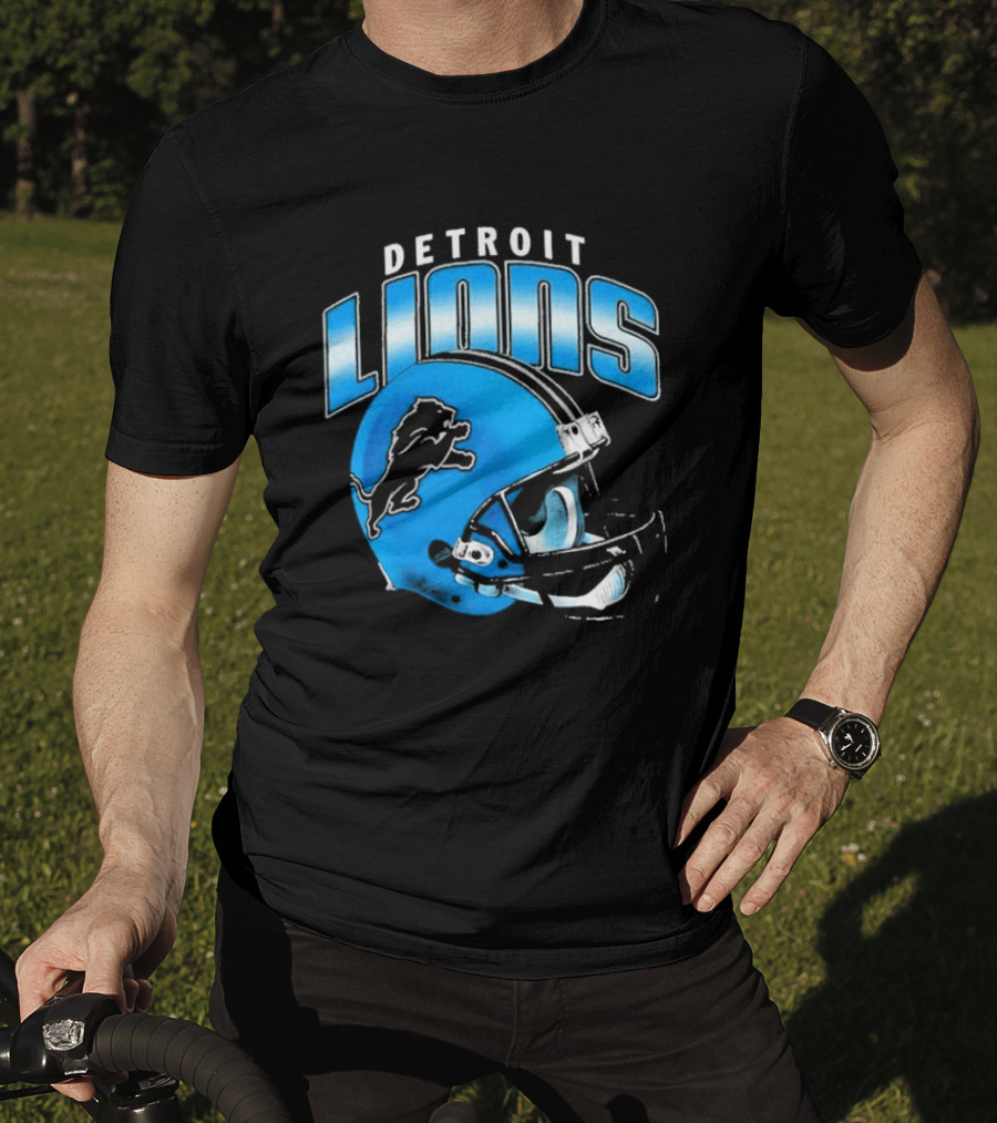 Detroit Lions Blue Gradient Football Helmet T-Shirt