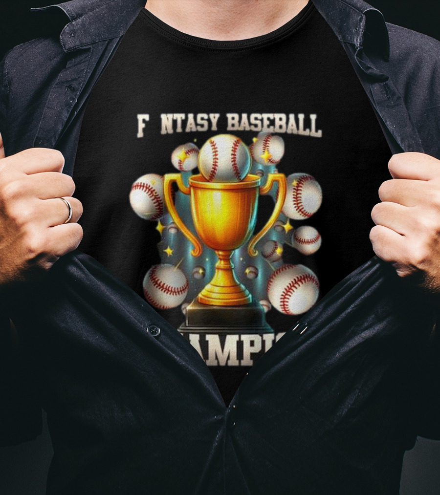 Fantasy Baseball Champion Trophy With Baseballs T-Shirt
