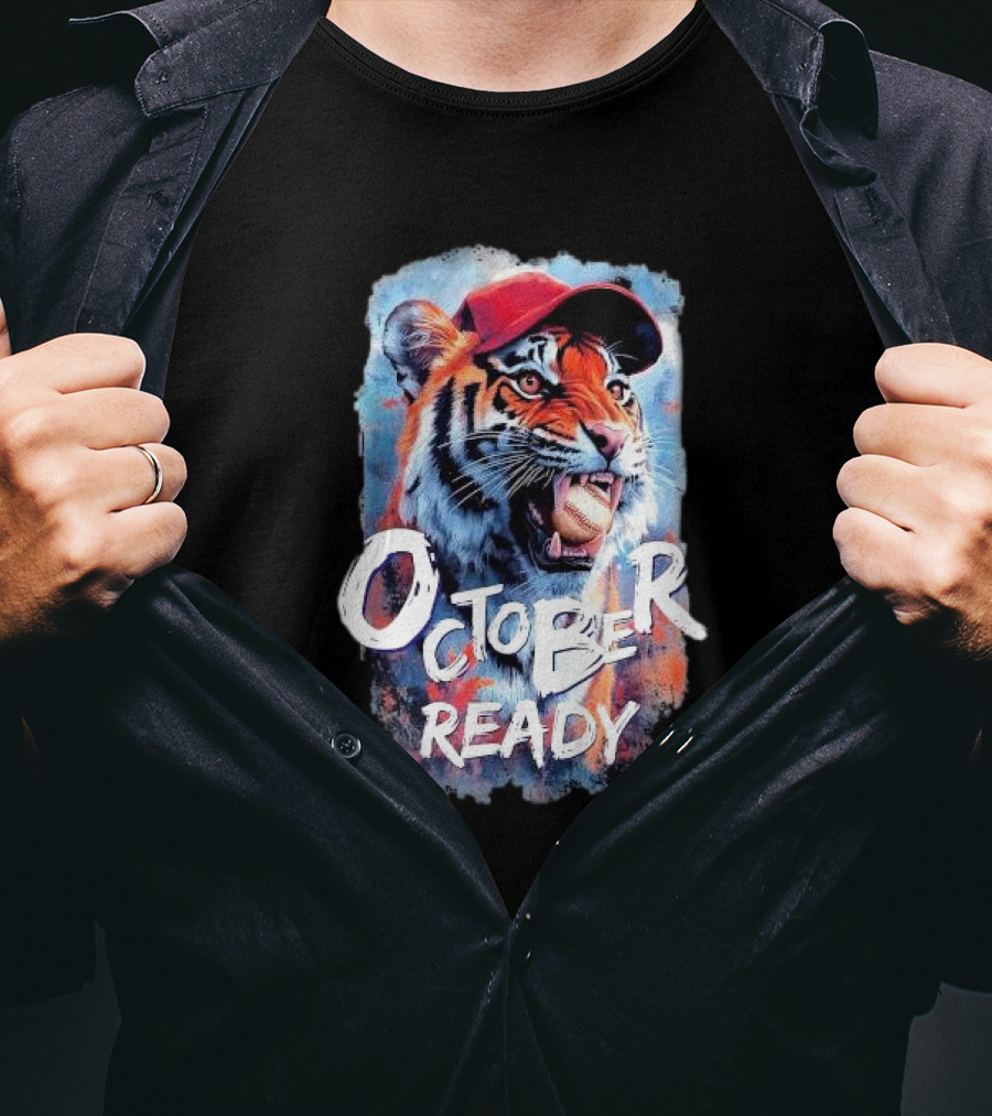 October Ready Tiger Baseball Sports Playoffs Roaring With Determination T-Shirt