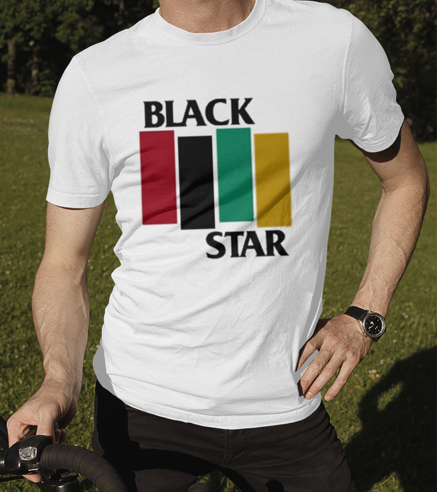 Black Star Flag Red Black Green Gold Vertical Bars T-Shirt