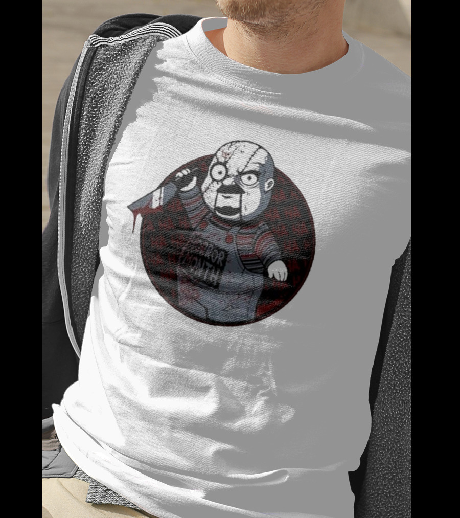 Horror Month Screen Printed Bloody Knife HA HA Masked Character T-Shirt