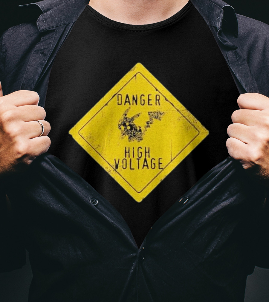 Pikachu Danger High Voltage Sign Warning T-Shirt