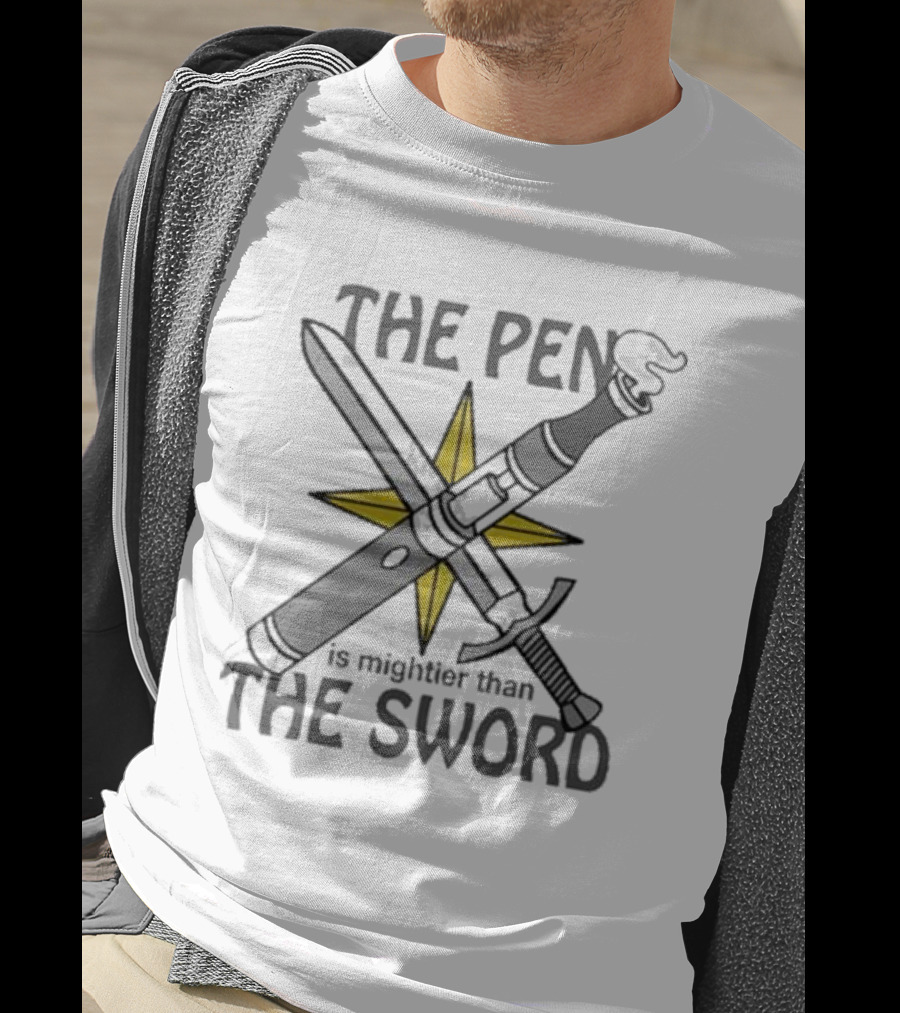 The Pen Is Mightier Than The Sword Compass Symbol Battling Forces T-Shirt