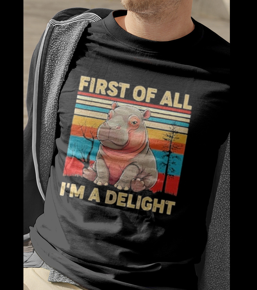First Of All I'm A Delight Vintage Hippo Retro Stripes T-Shirt