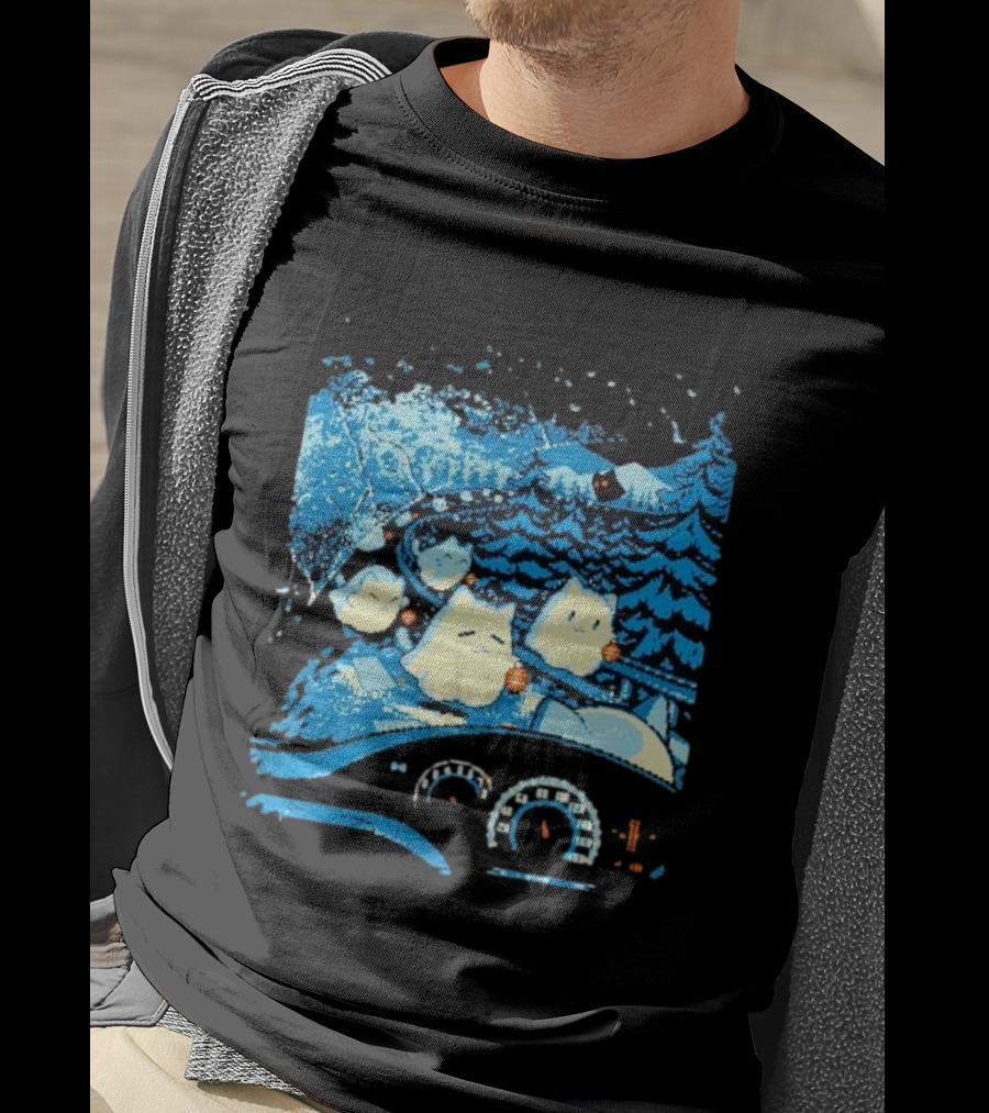 Haunted Road Pixel Art Ghost Cats Forest Adventure T-Shirt