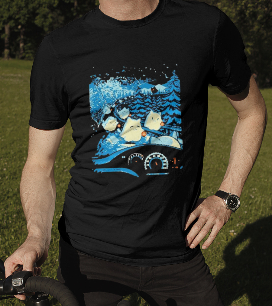 Haunted Road Pixel Art Ghost Cats Forest Adventure T-Shirt