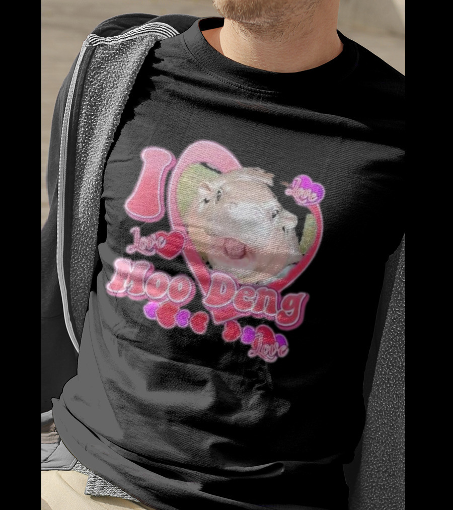 I Love Moo Deng Baby Hippo Heart Love Cute T-Shirt