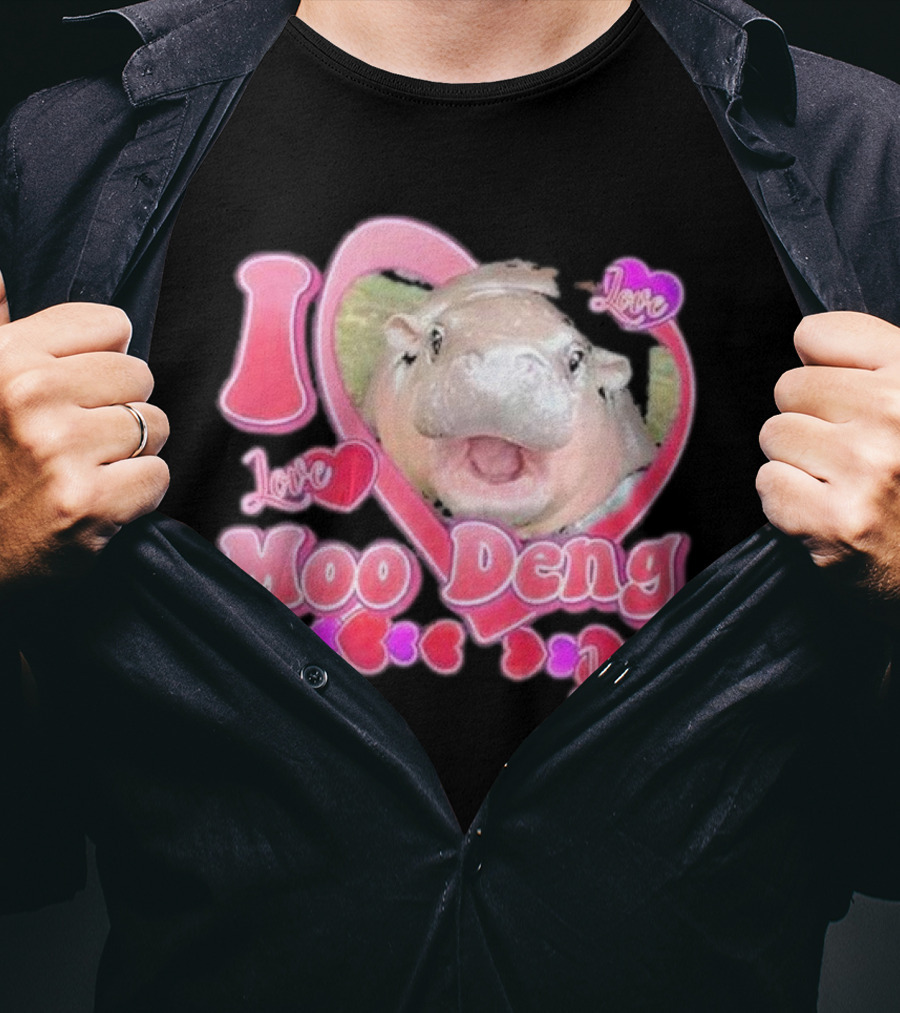 I Love Moo Deng Baby Hippo Heart Love Cute T-Shirt