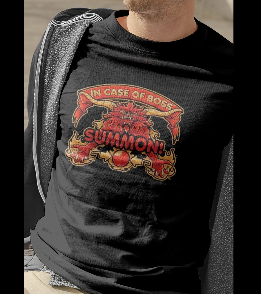 In Case Of Boss Summon Fierce Lion Mythical Creature Red Orb Emblem T-Shirt