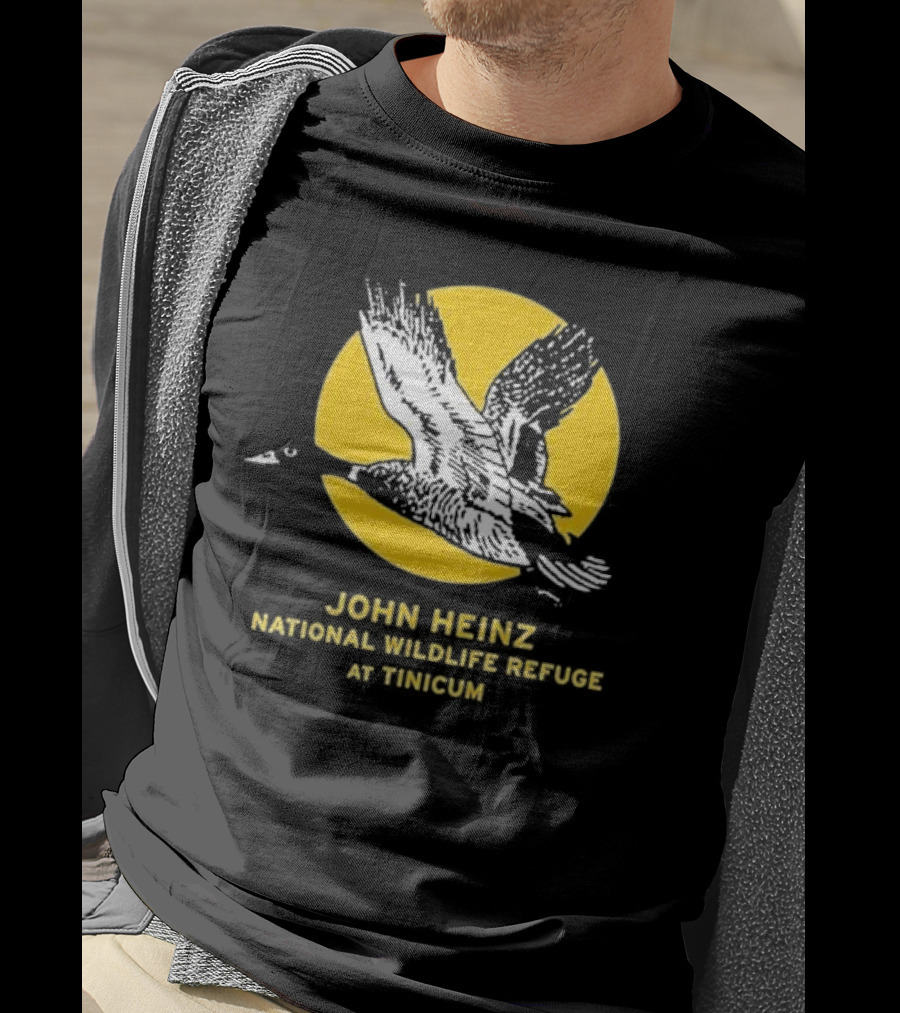 John Heinz National Wildlife Refuge At Tinicum Flying Goose Silhouette With Yellow Sun Background T-Shirt