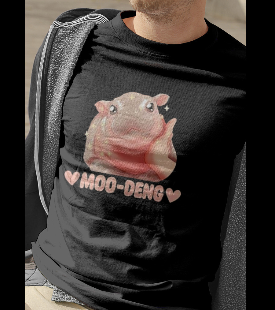 Moo Deng Bouncy Pig Cute Sparkly Hippo Image T-Shirt