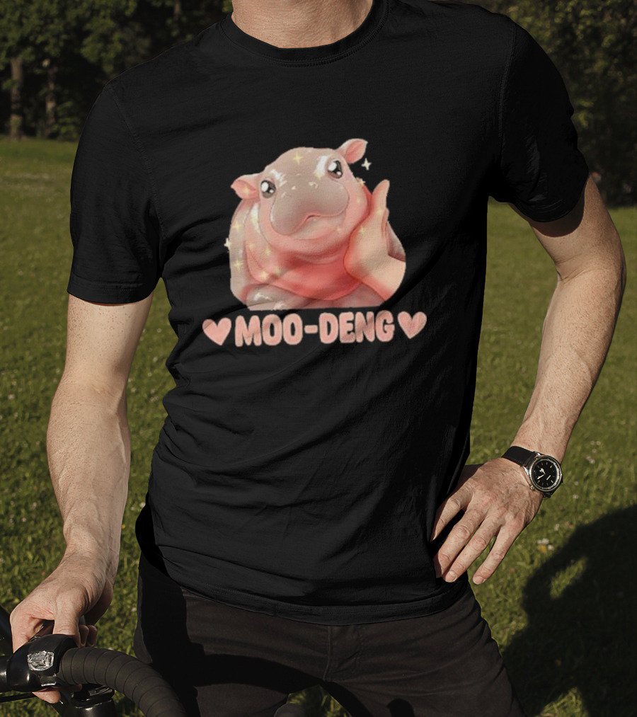 Moo Deng Bouncy Pig Cute Sparkly Hippo Image T-Shirt