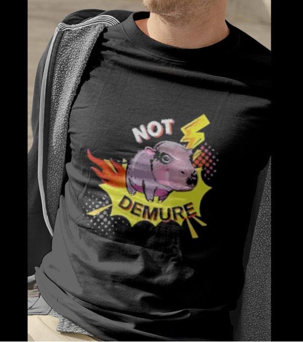 Moo Deng Not Demure Pop Art Hippo Lightning Fire Burst T-Shirt