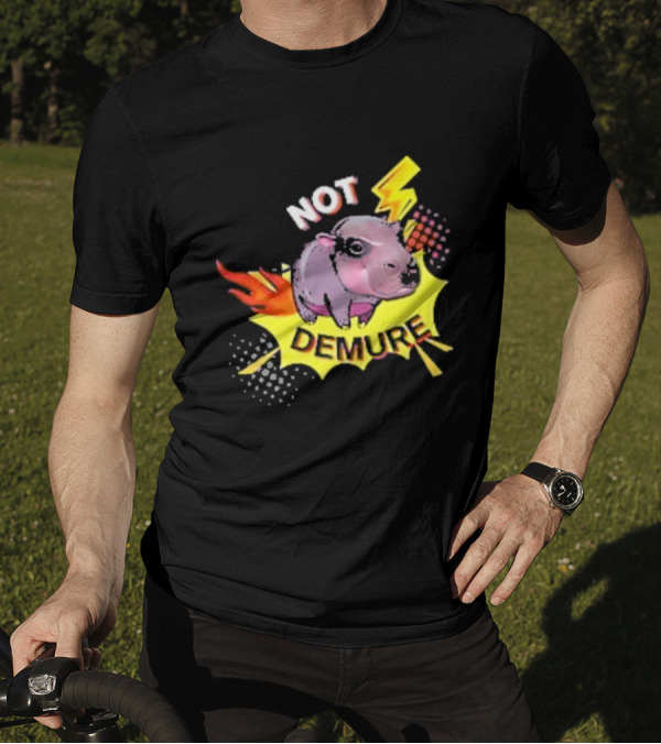 Moo Deng Not Demure Pop Art Hippo Lightning Fire Burst T-Shirt