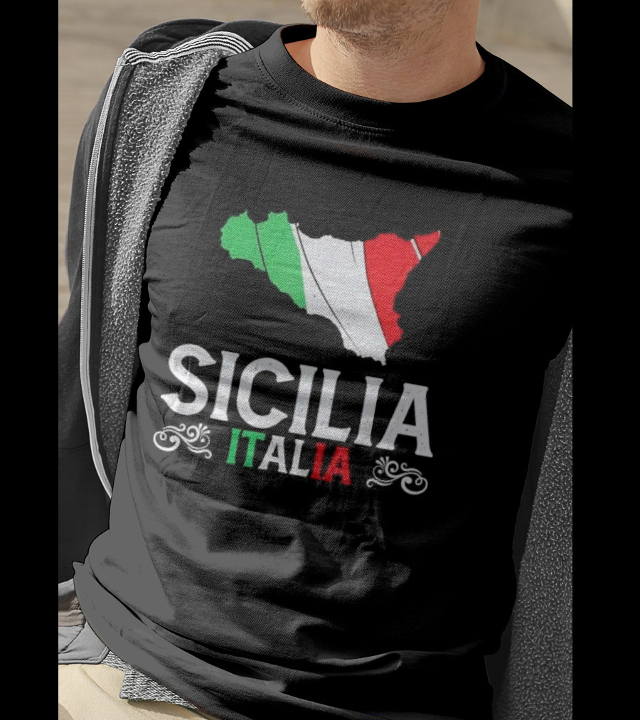 Sicilia Italia Sicily Map Italian Flag T-Shirt