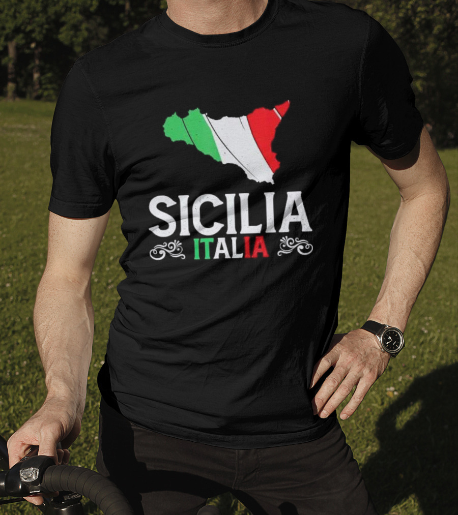 Sicilia Italia Sicily Map Italian Flag T-Shirt