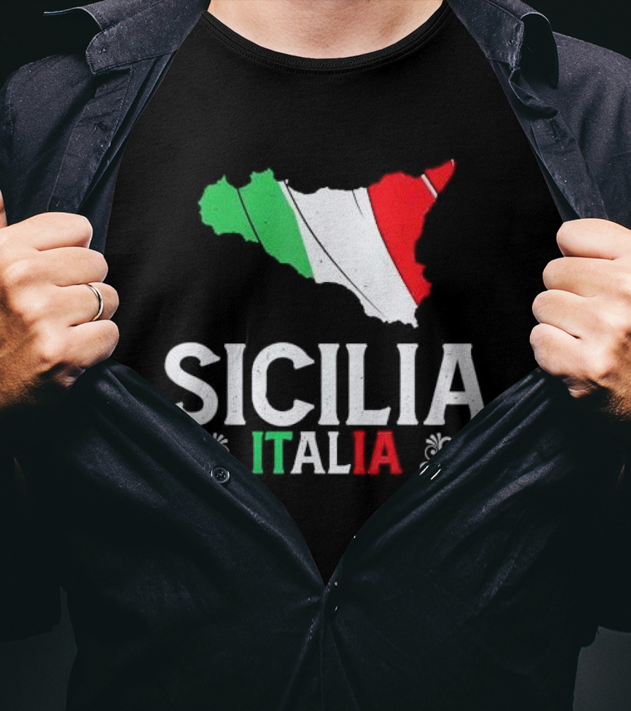 Sicilia Italia Sicily Map Italian Flag T-Shirt