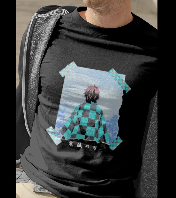 Demon Slayer Kimetsu No Yaiba Tanjiro Checkered Cloak Japanese Text UT Collection T-Shirt