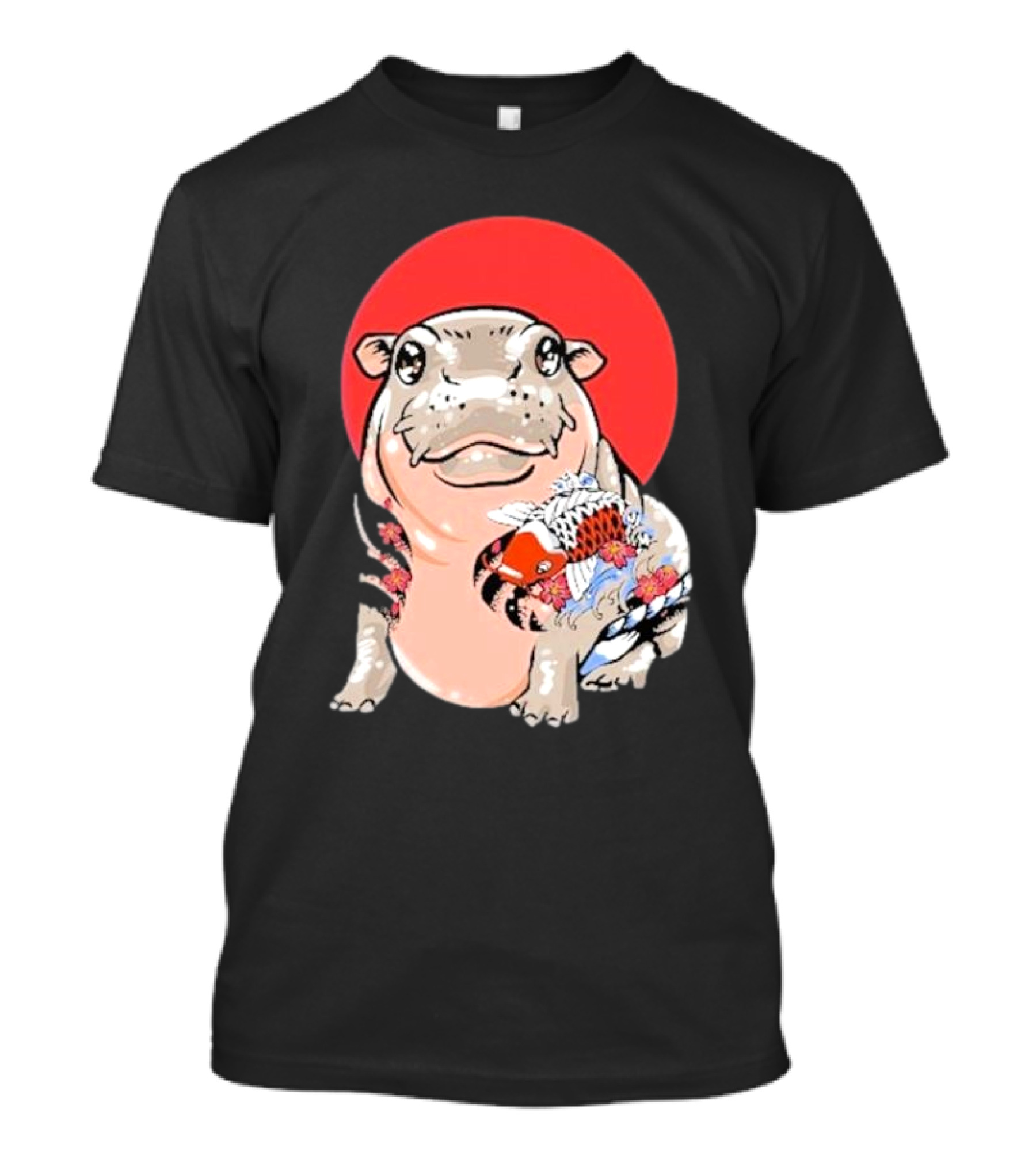 Yakuza Moo Deng Animal Tattoo Koi Fish Red Sun T-Shirt