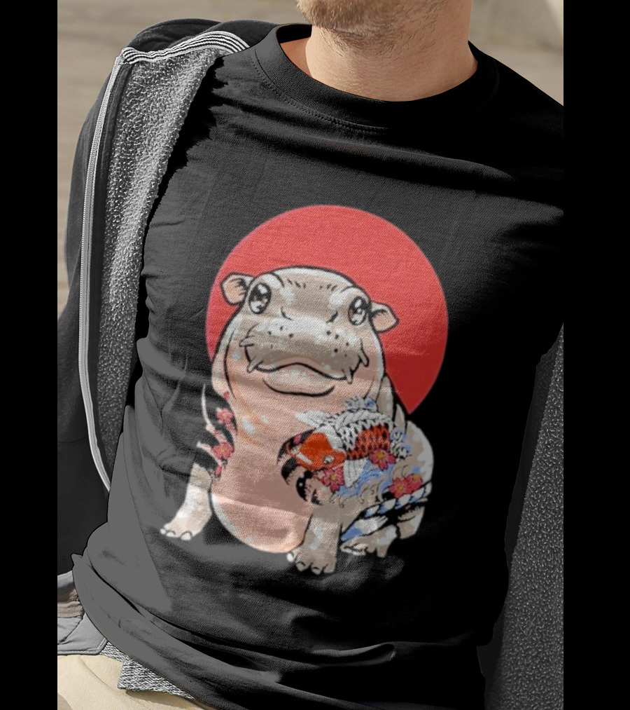 Yakuza Moo Deng Animal Tattoo Koi Fish Red Sun T-Shirt