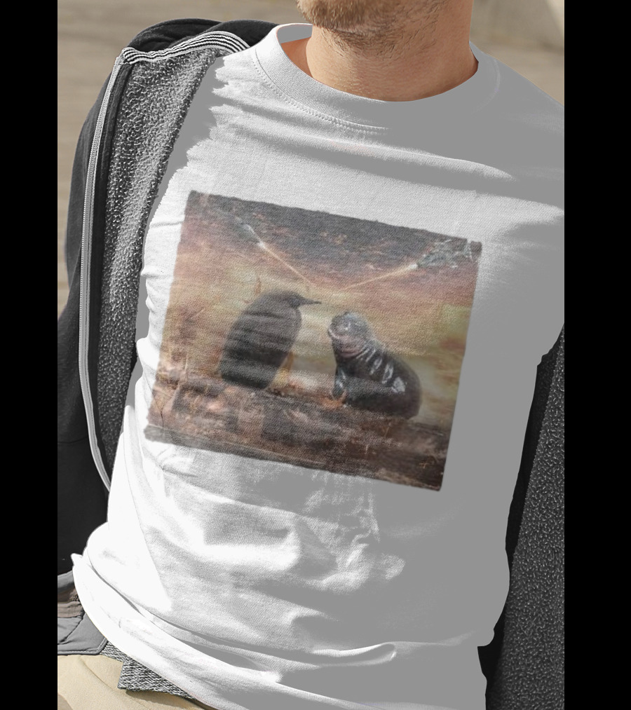 Baby Pesto Penguin Standoff With Moo Deng Amidst Battling Spaceships T-Shirt