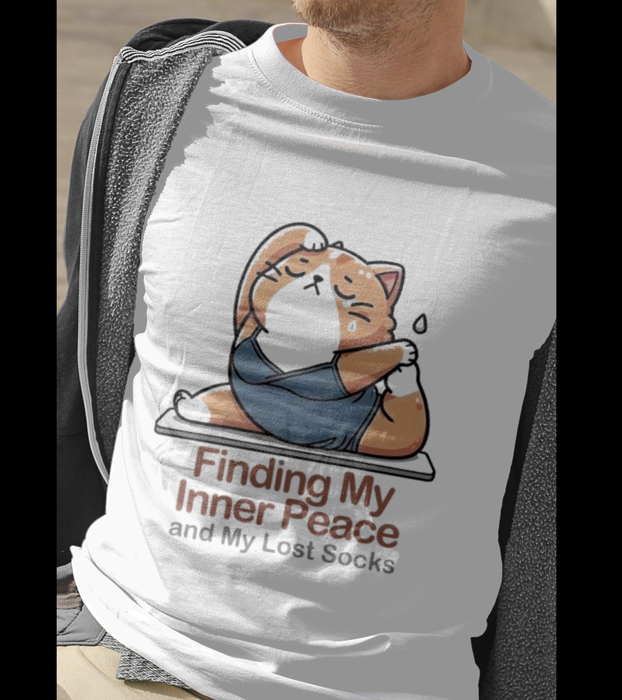 Finding My Inner Peace And My Lost Socks Yoga Chubby Cat T-Shirt