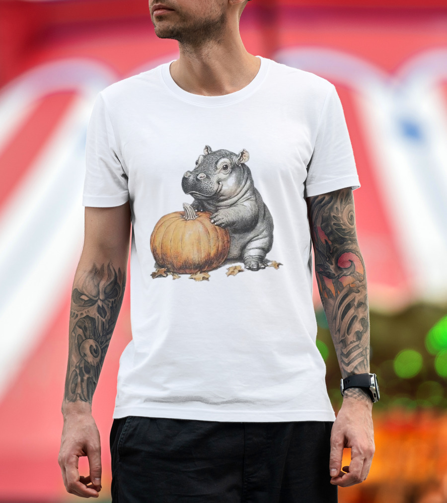 Hippo Halloween Moo Deng Pumpkin Vintage 90s Nostalgia T-Shirt
