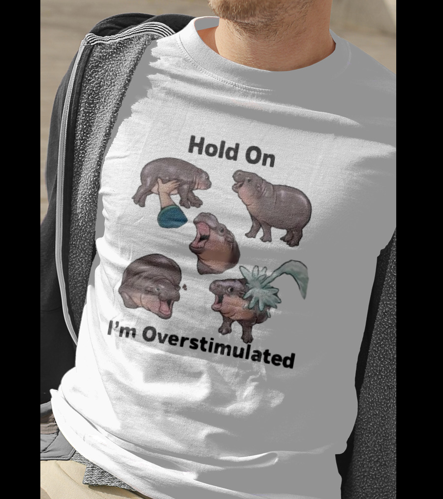 Hold On I'm Overstimulated Cute Laughing Hippos Collection T-Shirt