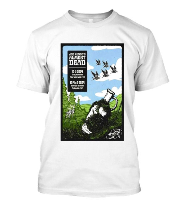 Joe Russo’s Almost Dead Oct 03 2024 Charlottesville VA Ting Pavilion Deer Birds Jug Tree Field Sky T-Shirt