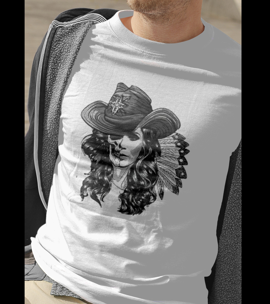 Mickie James Ghost Rider Cowgirl Skull Feather Hat T-Shirt