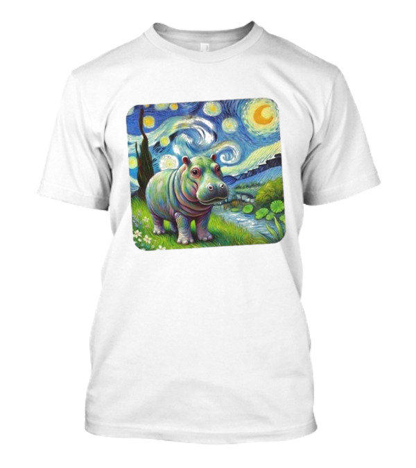 Moo Deng Cute Baby Hippo Van Gogh 2024 Starry Night T-Shirt