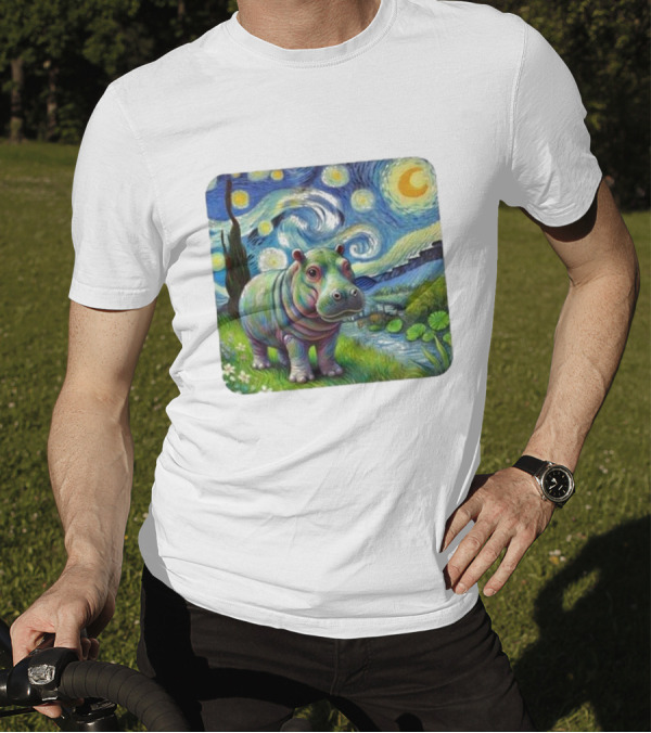 Moo Deng Cute Baby Hippo Van Gogh 2024 Starry Night T-Shirt