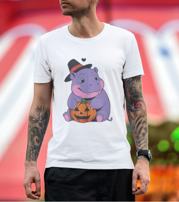 Premium T-Shirt: Moo Deng Halloween 2024 Purple Hippo Witch Hat Pumpkin T-Shirt Moo Deng Halloween 2024 Purple Hippo Witch Hat Pumpkin T-Shirt