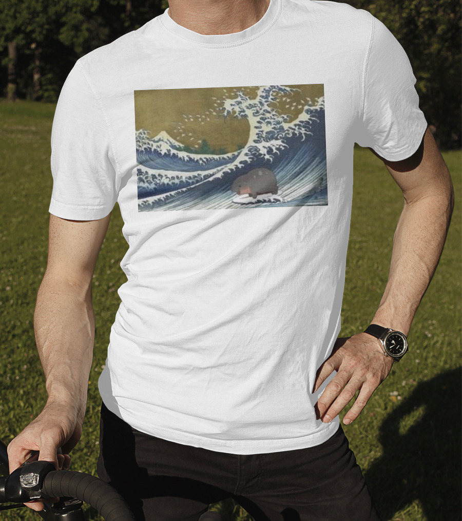 Moo Deng Surfing The Great Wave Off Kanagawa Hybrid T-Shirt