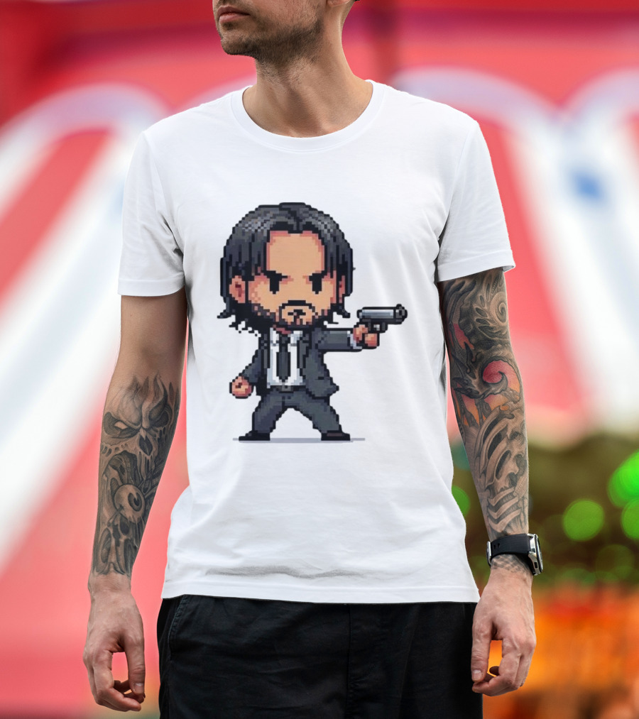 Pixel Chibi John Wick with Gun T-Shirt